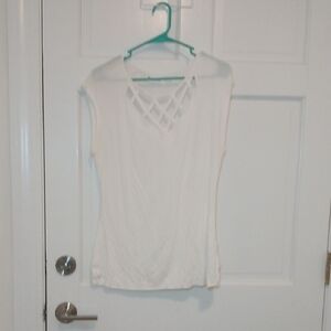 Avenue Cream Lattice Neck Tank Top
